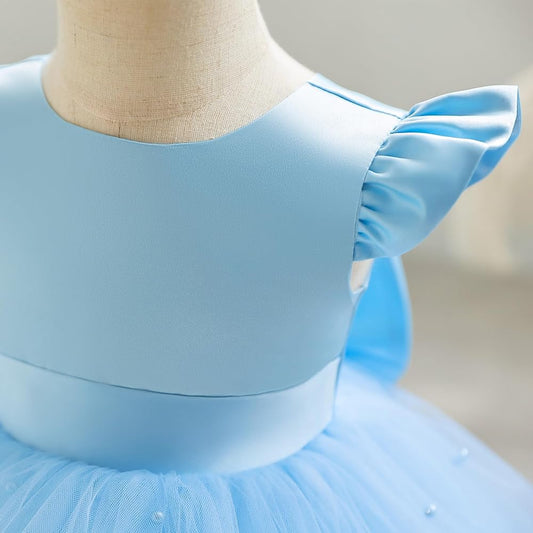 Baby Sky Blue Puff Sleeve Party Wear Frock
