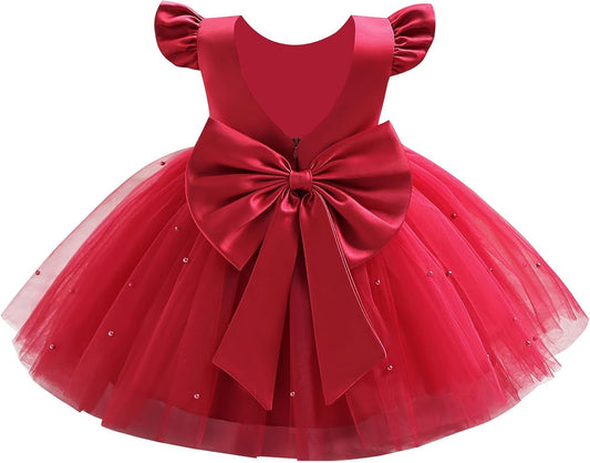 Baby Red Puff Sleeve Party Wear Frock