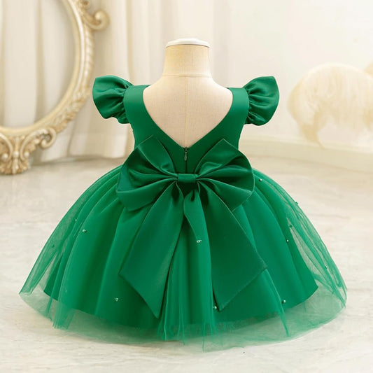 Baby Green Puff Sleeve Party Wear Frock