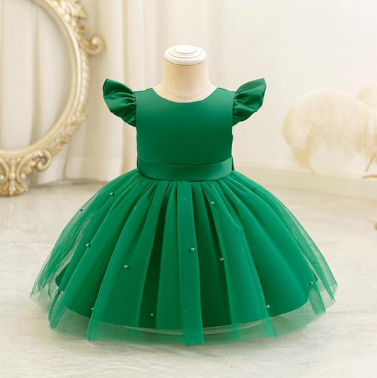 Baby Green Puff Sleeve Party Wear Frock