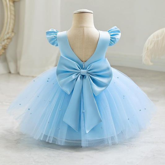 Baby Sky Blue Puff Sleeve Party Wear Frock