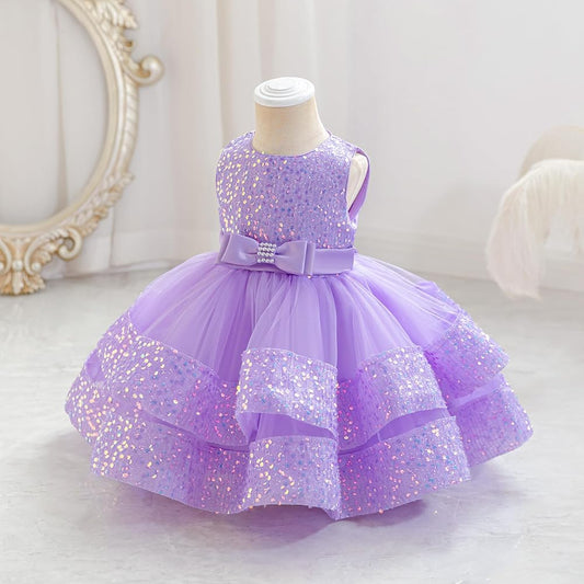 Baby Light Purple Sequin & Net Frock