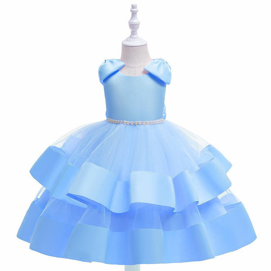 Sky Blue Beautiful Double Layer Bow Frock